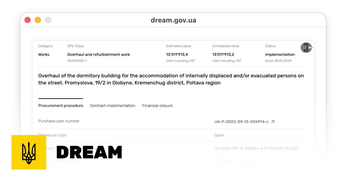 The data from the state e-procurement system Prozorro is now integrated in the DREAM system